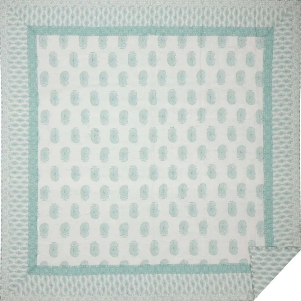 NEW! Cottage Farmhouse Mint Green Paisley 100% Cotton QUEEN Quilt Set Boho Sage